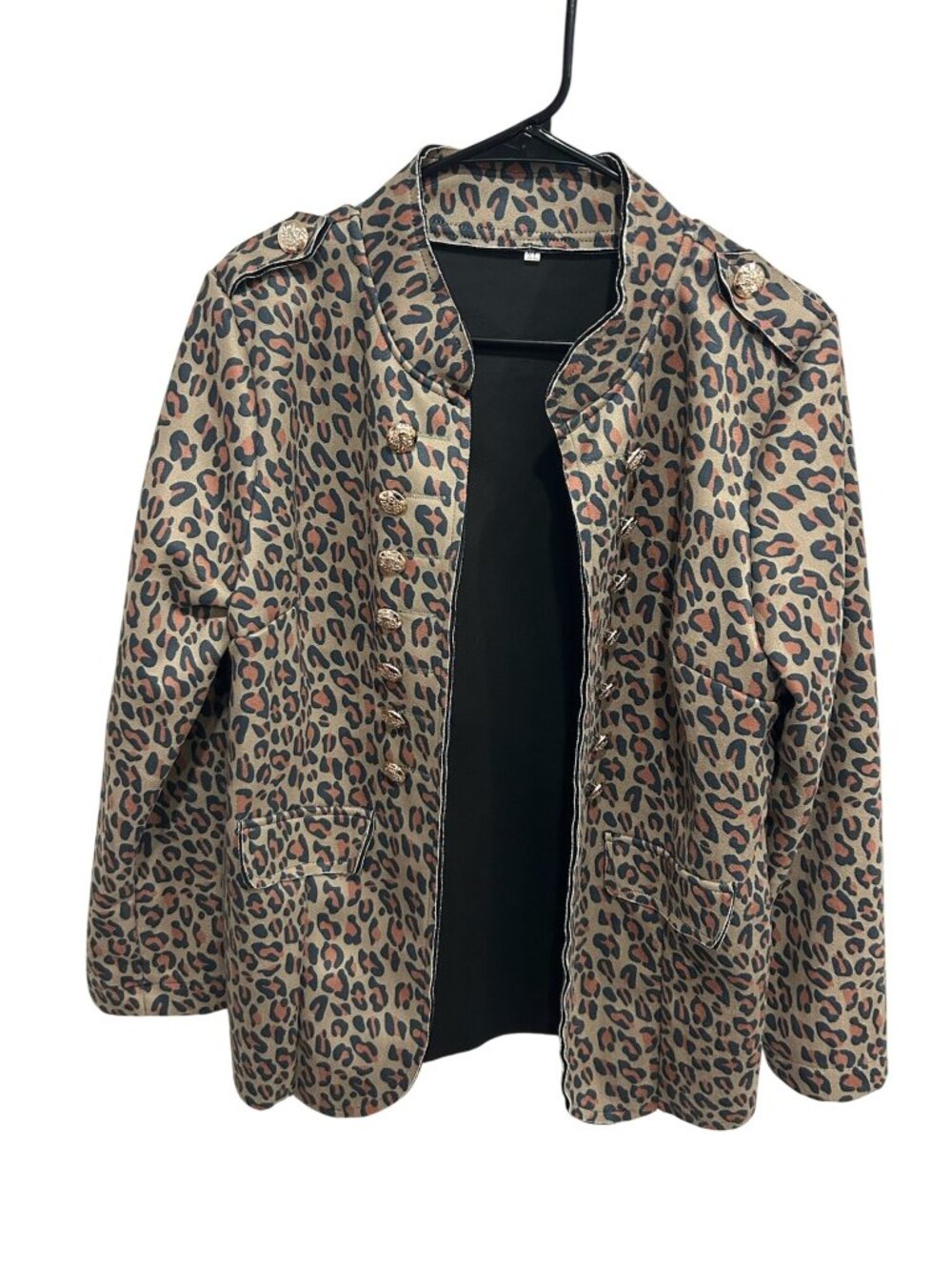 Leopard Print XL Military Jacket Gold Button Womens Glam Streetwear Mobwife
